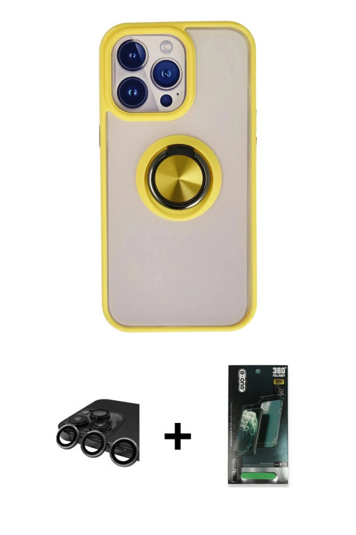 iPhone 15 Pro Kılıf Yörünge Çizgi - Siyah 360 Mat Full Body Arka Koruyucu + Titanyum Gri Raze M