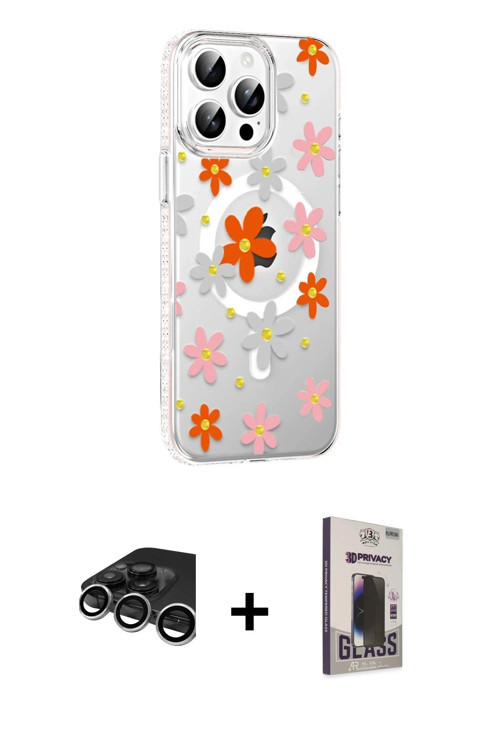 iPhone 15 Pro Kılıf Yörünge Işık Prime - Siyah Bilvis Hayalet Cam Ekran Koruyucu + Gümüş Raze M