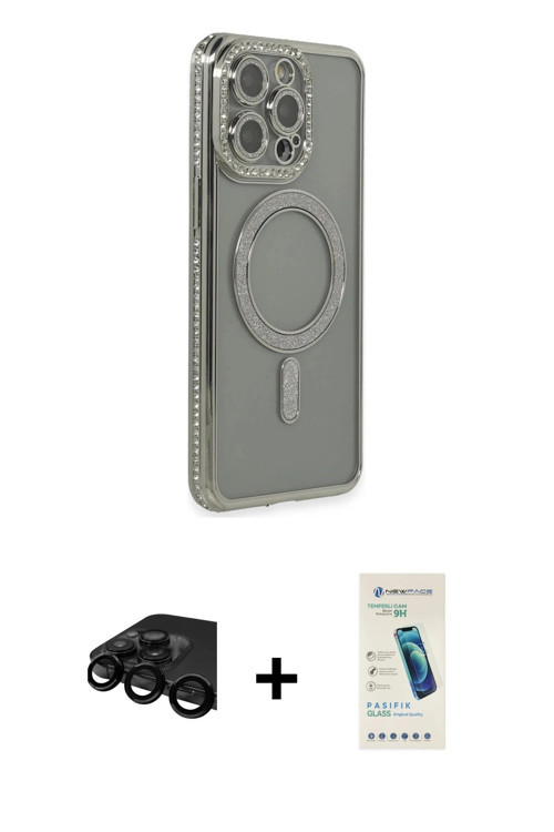 iPhone 15 Pro Kılıf Zirve Doku Prime - Şeffaf Pasifik Cam Ekran Koruyucu + Siyah Raze Metal Kam