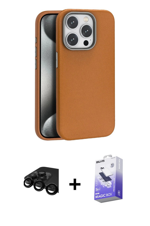 iPhone 15 Pro Kılıf Zirve Modern Prime - Siyah Bilvis 5in1 5D Magic Hayalet Cam Ekran Koruyucu