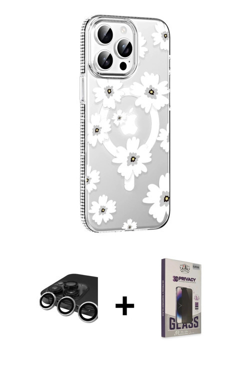 iPhone 15 Pro Kılıf Yörünge Işık Prime - Siyah Bilvis Hayalet Cam Ekran Koruyucu + Gümüş Raze M