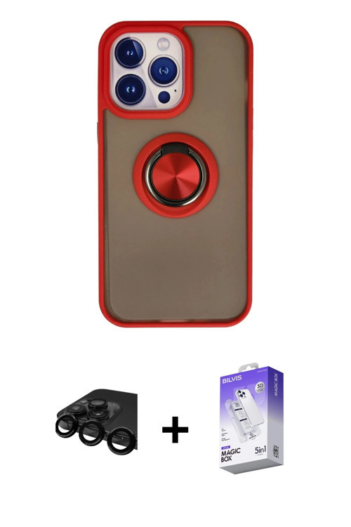 iPhone 15 Pro Kılıf Yörünge Çizgi - Siyah Bilvis 5in1 3D Magic Cam Ekran Koruyucu + Siyah Raze