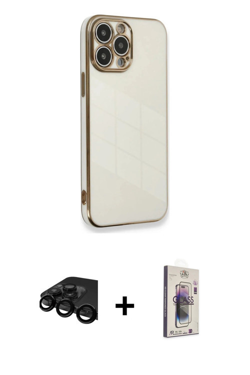 iPhone 15 Pro Kılıf Yankı Serisi - Siyah Bilvis 3D Cam Ekran Koruyucu + Siyah Raze Metal Kamera