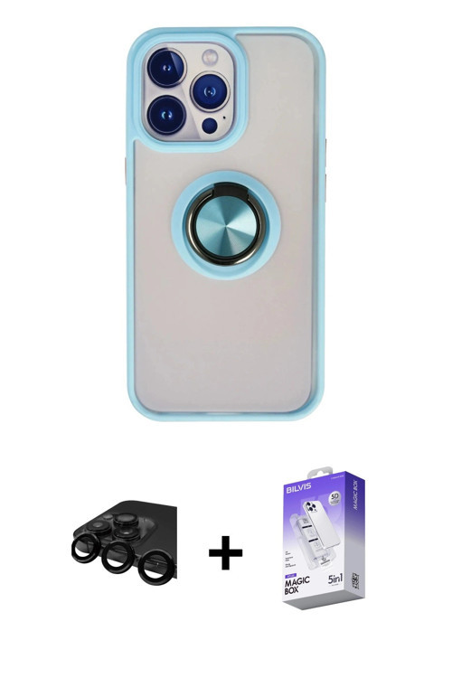 iPhone 15 Pro Kılıf Yörünge Çizgi - Siyah Bilvis 5in1 3D Magic Cam Ekran Koruyucu + Siyah Raze