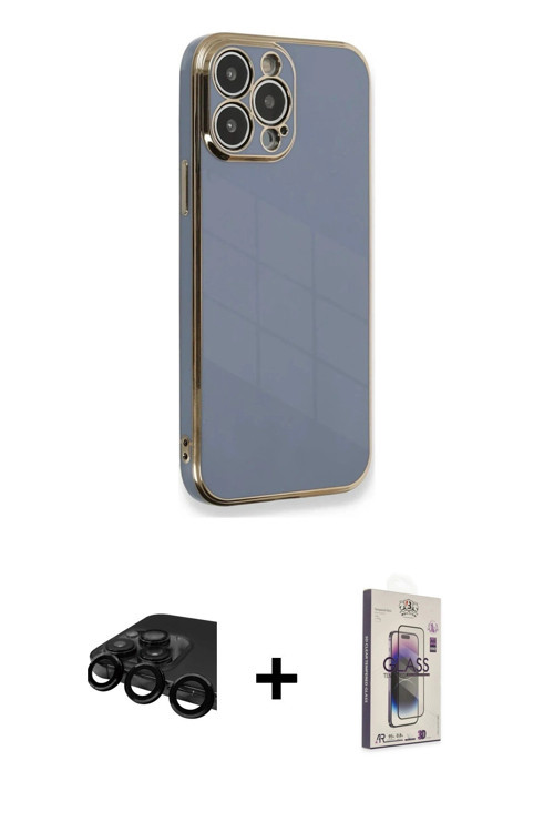iPhone 15 Pro Kılıf Yankı Serisi - Siyah Bilvis 3D Cam Ekran Koruyucu + Siyah Raze Metal Kamera