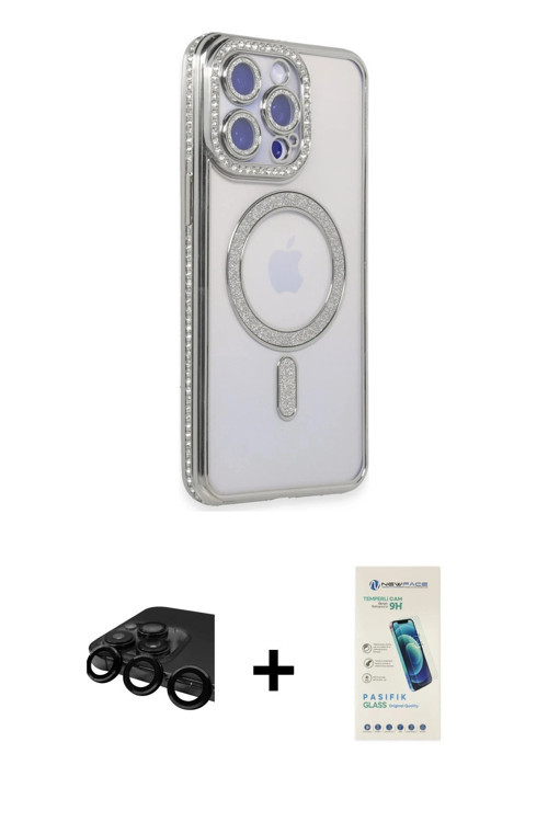 iPhone 15 Pro Kılıf Zirve Doku Prime - Şeffaf Pasifik Cam Ekran Koruyucu + Siyah Raze Metal Kam