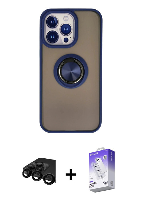iPhone 15 Pro Kılıf Yörünge Çizgi - Siyah Bilvis 5in1 3D Magic Cam Ekran Koruyucu + Siyah Raze