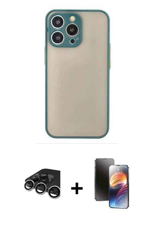 iPhone 15 Pro Max Kılıf Ahenk Çizgi Serisi - Siyah 3D Antistatik Mat Seramik Nano Ekran Koruyuc