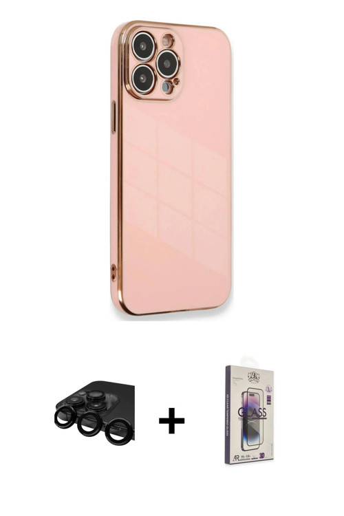 iPhone 15 Pro Kılıf Yankı Serisi - Siyah Bilvis 3D Cam Ekran Koruyucu + Siyah Raze Metal Kamera