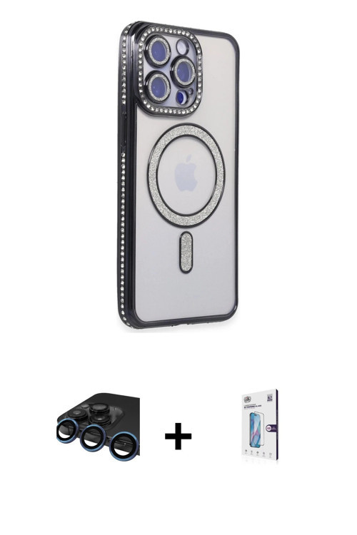 iPhone 15 Pro Kılıf Zirve Doku Prime - Siyah Bilvis 0.18mm Plus Cam Ekran Koruyucu + Lacivert R
