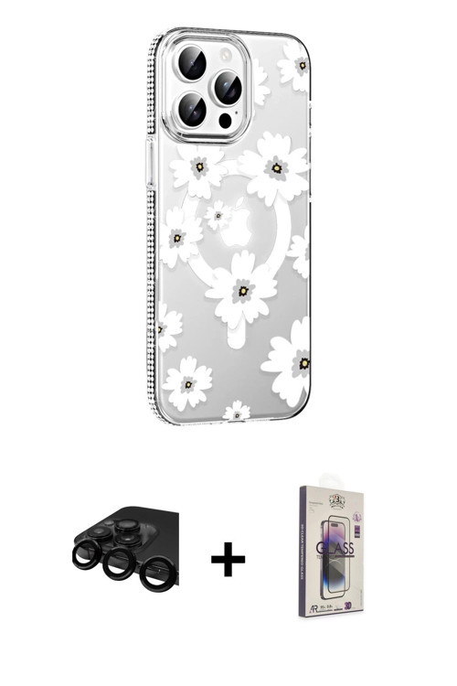iPhone 15 Pro Kılıf Yörünge Işık Prime - Siyah Bilvis 3D Cam Ekran Koruyucu + Siyah Raze Metal