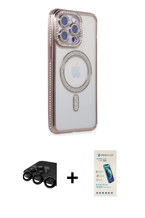 iPhone 15 Pro Kılıf Zirve Doku Prime - Şeffaf Pasifik Cam Ekran Koruyucu + Siyah Raze Metal Kam
