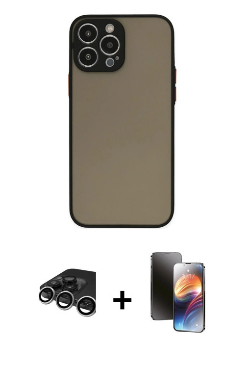 iPhone 15 Pro Max Kılıf Ahenk Çizgi Serisi - Siyah 3D Antistatik Mat Seramik Nano Ekran Koruyuc