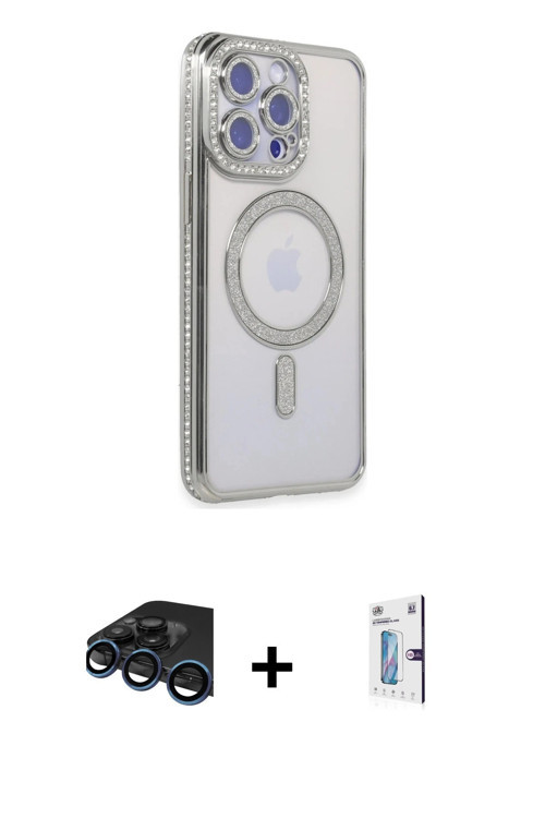 iPhone 15 Pro Kılıf Zirve Doku Prime - Siyah Bilvis 0.18mm Plus Cam Ekran Koruyucu + Lacivert R