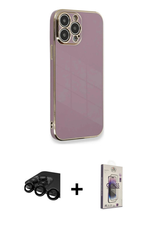 iPhone 15 Pro Kılıf Yankı Serisi - Siyah Bilvis 3D Cam Ekran Koruyucu + Siyah Raze Metal Kamera