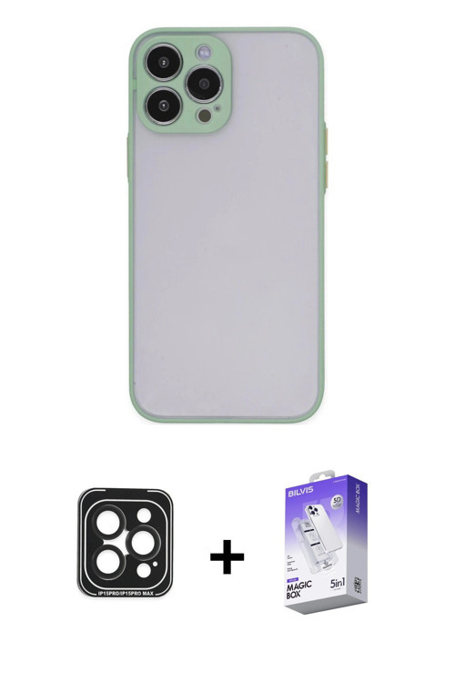 iPhone 15 Pro Max Kılıf Ahenk Çizgi Serisi - Siyah Bilvis 5in1 3D Magic Cam Ekran Koruyucu + Si