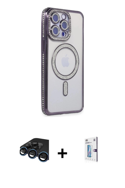 iPhone 15 Pro Kılıf Zirve Doku Prime - Siyah Bilvis 0.18mm Plus Cam Ekran Koruyucu + Lacivert R