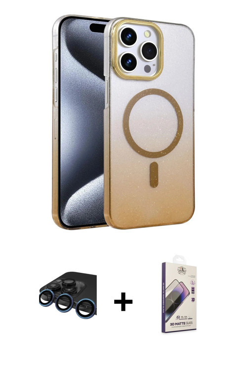 iPhone 15 Pro Max Kılıf Ahenk Doku Özel Seri - Siyah Bilvis 3D Mat Cam Ekran Koruyucu + Laciver