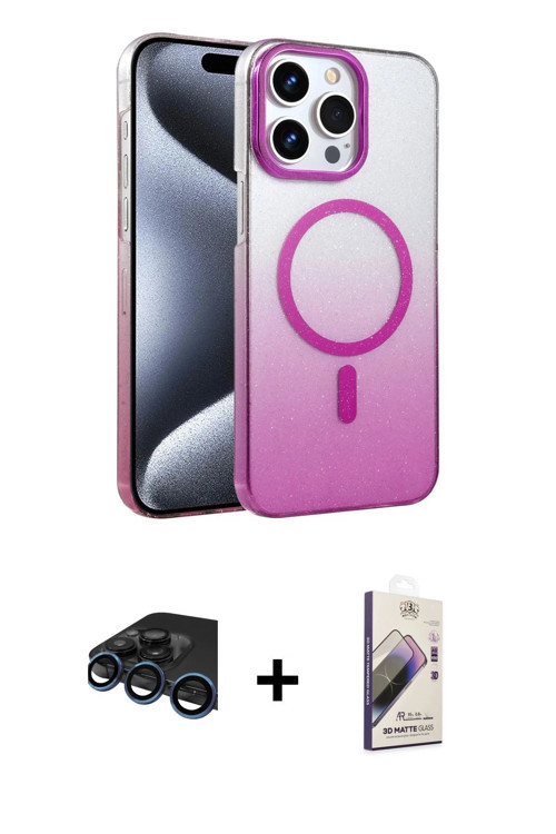 iPhone 15 Pro Max Kılıf Ahenk Doku Özel Seri - Siyah Bilvis 3D Mat Cam Ekran Koruyucu + Laciver