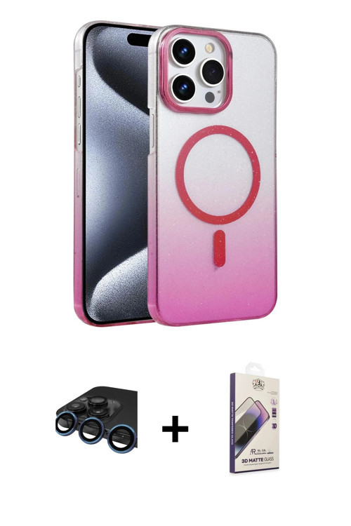 iPhone 15 Pro Max Kılıf Ahenk Doku Özel Seri - Siyah Bilvis 3D Mat Cam Ekran Koruyucu + Laciver