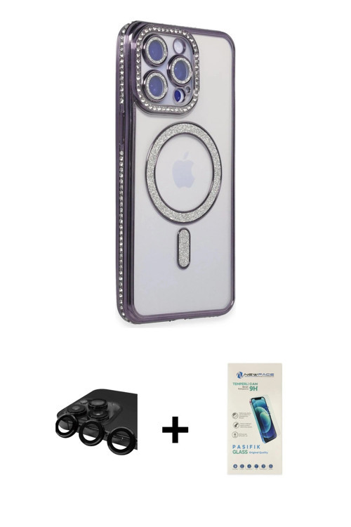 iPhone 15 Pro Kılıf Zirve Doku Prime - Şeffaf Pasifik Cam Ekran Koruyucu + Siyah Raze Metal Kam