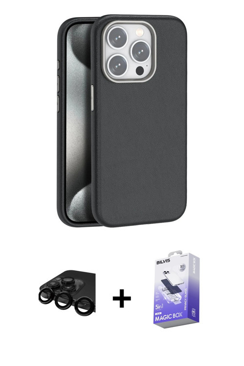 iPhone 15 Pro Kılıf Zirve Modern Prime - Siyah Bilvis 5in1 5D Magic Hayalet Cam Ekran Koruyucu