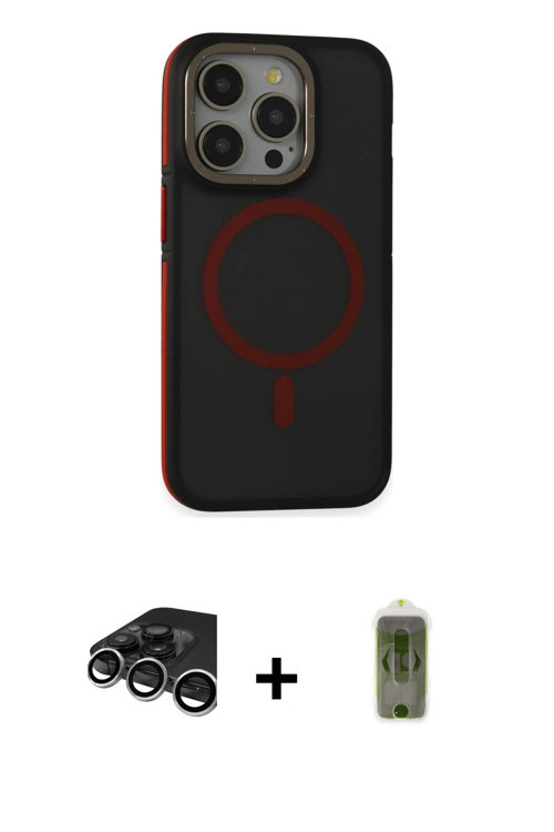 iPhone 15 Pro Max Kılıf Ahenk Form Serisi - Siyah Joko Magic 5D Hayalet Cam + Gümüş Raze Metal