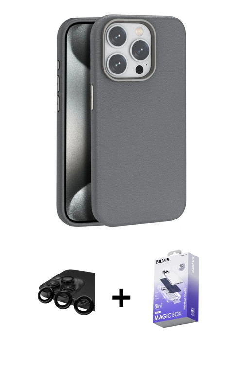 iPhone 15 Pro Kılıf Zirve Modern Prime - Siyah Bilvis 5in1 5D Magic Hayalet Cam Ekran Koruyucu