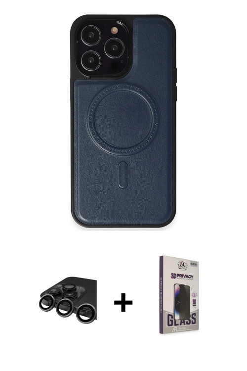 iPhone 15 Pro Kılıf Zirve Işık Serisi - Siyah Bilvis Hayalet Cam Ekran Koruyucu + Titanyum Gri
