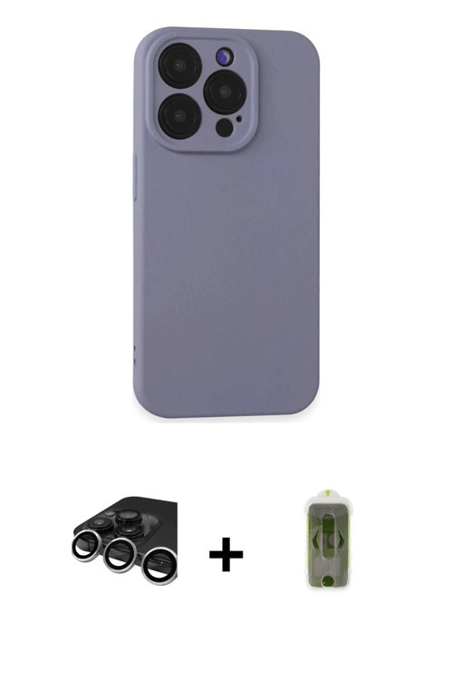 iPhone 15 Pro Max Kılıf Ahenk Serisi - Siyah Joko Magic 5D Hayalet Cam + Gümüş Raze Metal Kamer