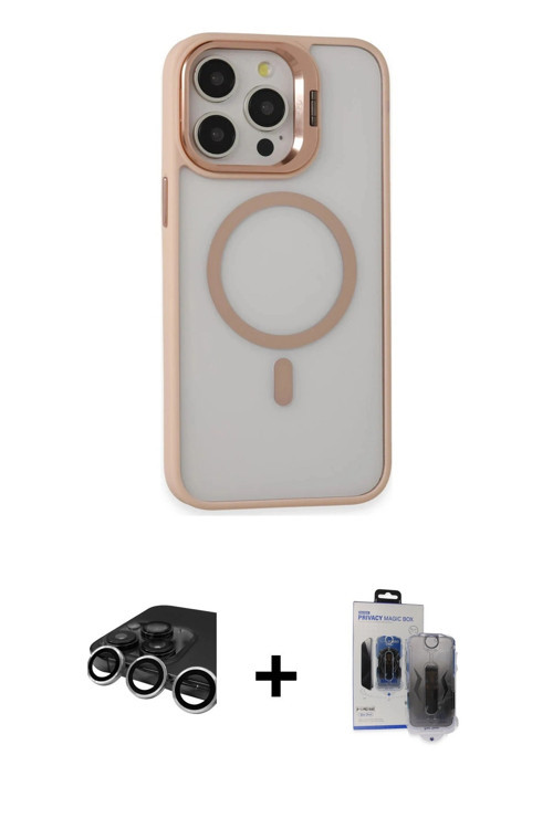 iPhone 15 Pro Max Kılıf Ahenk Klasik Özel Seri - Siyah Vanessa Magic Hayalet Cam + Gümüş Raze M