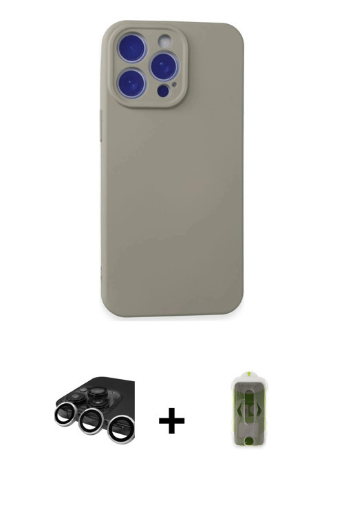 iPhone 15 Pro Max Kılıf Ahenk Serisi - Siyah Joko Magic 5D Hayalet Cam + Gümüş Raze Metal Kamer