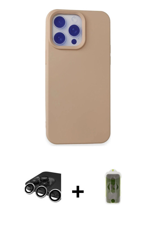 iPhone 15 Pro Max Kılıf Ahenk Serisi - Siyah Joko Magic 5D Hayalet Cam + Gümüş Raze Metal Kamer