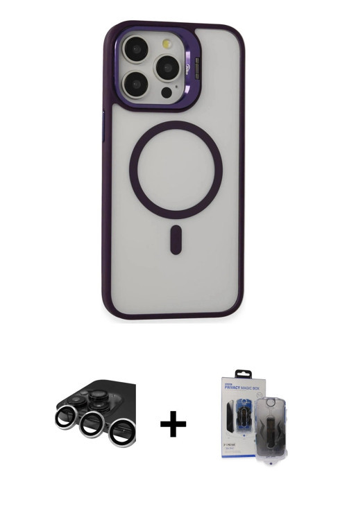 iPhone 15 Pro Max Kılıf Ahenk Klasik Özel Seri - Siyah Vanessa Magic Hayalet Cam + Gümüş Raze M