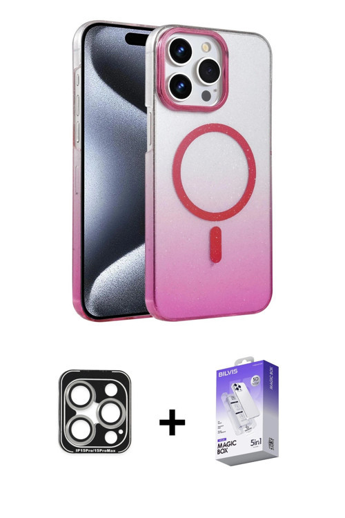 iPhone 15 Pro Max Kılıf Ahenk Doku Özel Seri - Siyah Bilvis 5in1 3D Magic Cam Ekran Koruyucu +