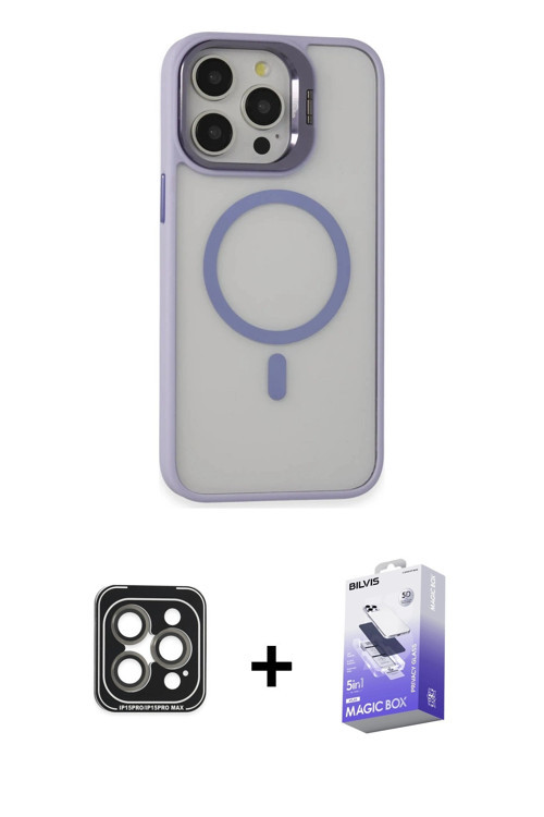iPhone 15 Pro Max Kılıf Ahenk Klasik Özel Seri - Siyah Bilvis 5in1 5D Magic Hayalet Cam Ekran K