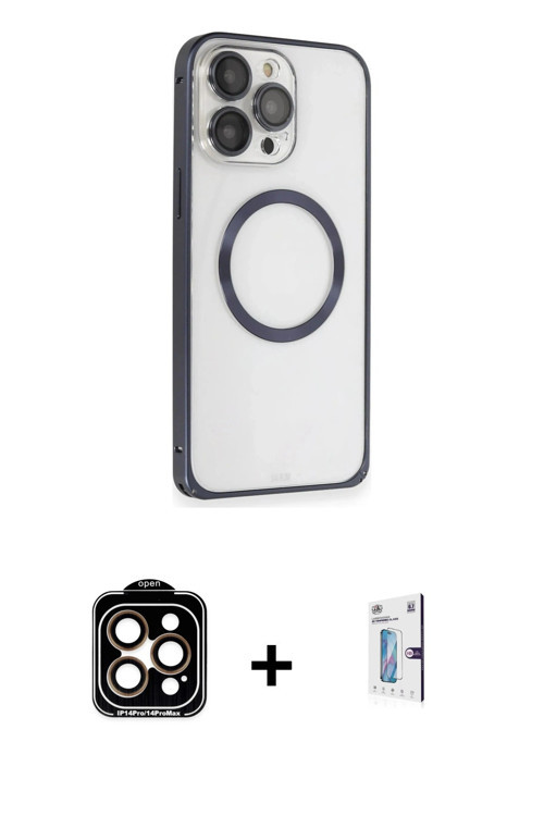 iPhone 15 Pro Max Kılıf Ahenk Işık Serisi - Siyah Bilvis 0.18mm Plus Cam Ekran Koruyucu + Turun