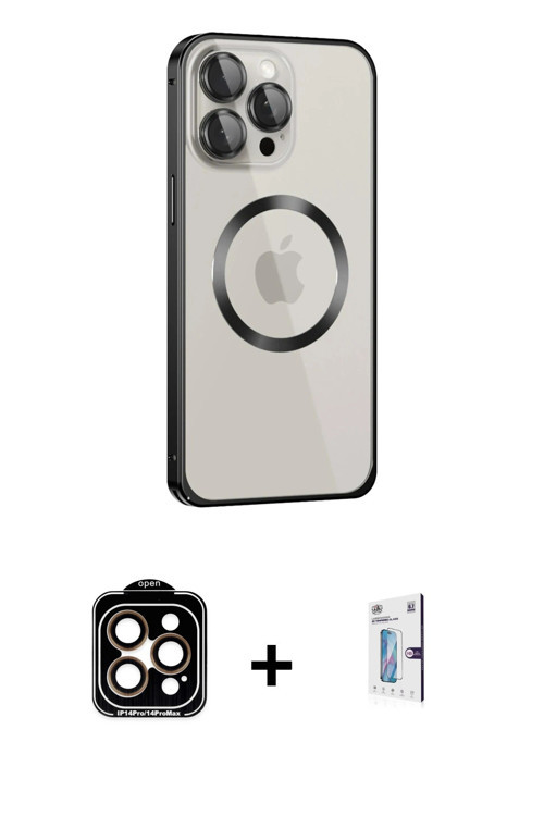 iPhone 15 Pro Max Kılıf Ahenk Işık Serisi - Siyah Bilvis 0.18mm Plus Cam Ekran Koruyucu + Turun