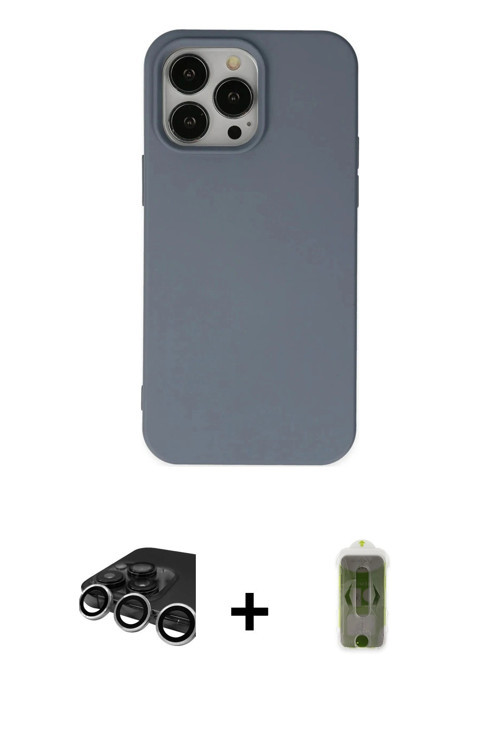 iPhone 15 Pro Max Kılıf Ahenk Serisi - Siyah Joko Magic 5D Hayalet Cam + Gümüş Raze Metal Kamer