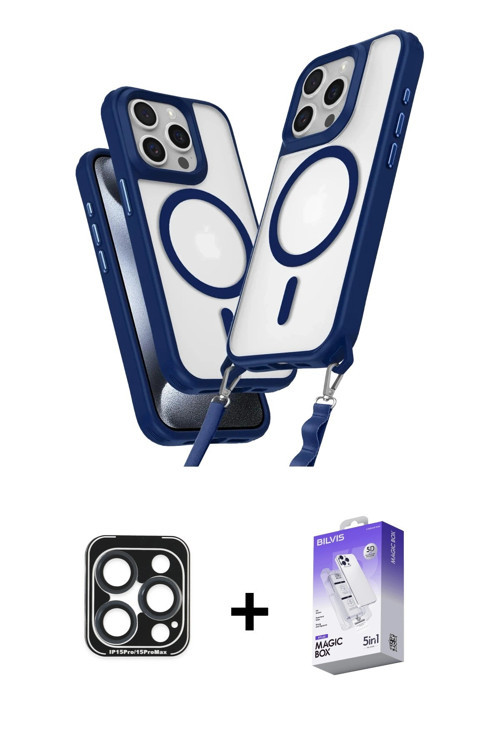 iPhone 15 Pro Max Kılıf Atlas Doku Koleksiyonu - Siyah Bilvis 5in1 3D Magic Cam Ekran Koruyucu