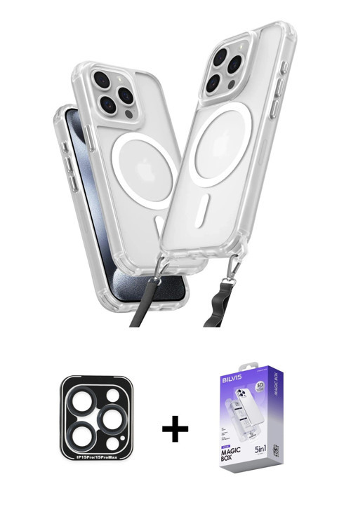 iPhone 15 Pro Max Kılıf Atlas Doku Koleksiyonu - Siyah Bilvis 5in1 3D Magic Cam Ekran Koruyucu