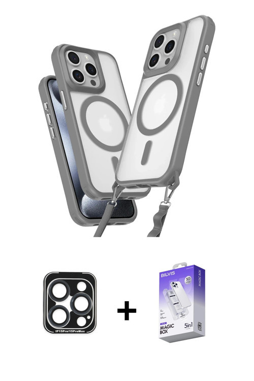 iPhone 15 Pro Max Kılıf Atlas Doku Koleksiyonu - Siyah Bilvis 5in1 3D Magic Cam Ekran Koruyucu