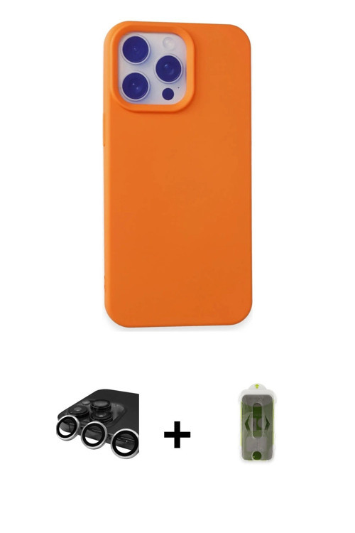 iPhone 15 Pro Max Kılıf Ahenk Serisi - Siyah Joko Magic 5D Hayalet Cam + Gümüş Raze Metal Kamer