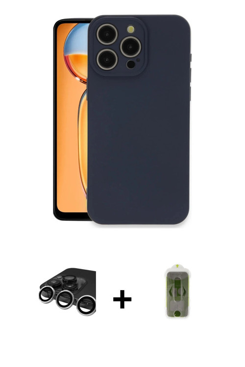 iPhone 15 Pro Max Kılıf Ahenk Serisi - Siyah Joko Magic 5D Hayalet Cam + Gümüş Raze Metal Kamer