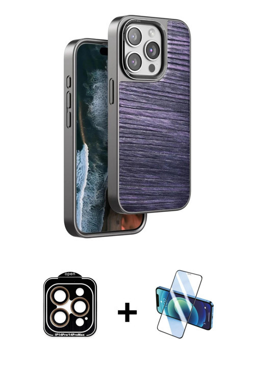 iPhone 15 Pro Max Kılıf Atlas Minimal Özel Seri - Siyah 3D Antistatik Cam Ekran Koruyucu + Turu
