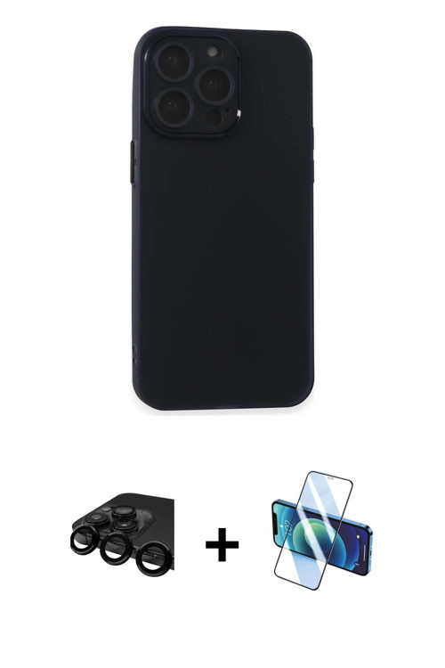 iPhone 15 Pro Max Kılıf Atlas Minimal Prime - Siyah 3D Antistatik Cam Ekran Koruyucu + Siyah Ra