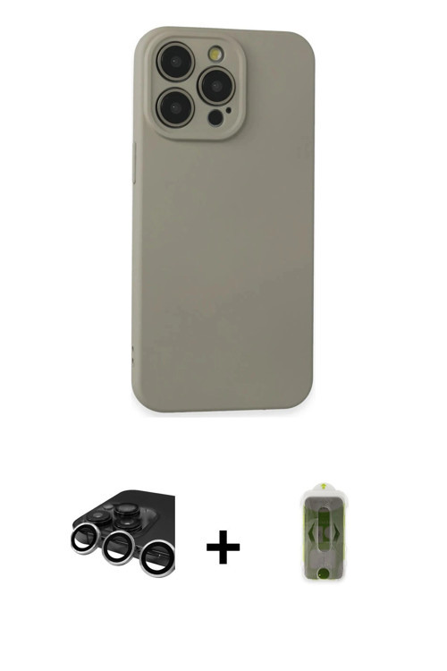 iPhone 15 Pro Max Kılıf Ahenk Serisi - Siyah Joko Magic 5D Hayalet Cam + Gümüş Raze Metal Kamer