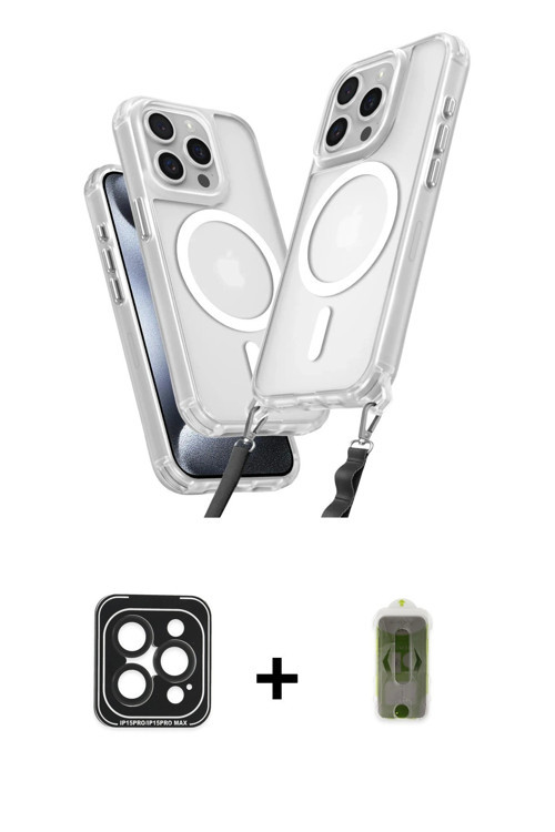 iPhone 15 Pro Max Kılıf Atlas Doku Koleksiyonu - Siyah Joko Magic 5D Hayalet Cam + Siyah PVD Me