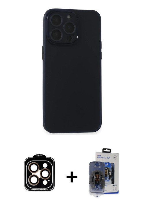 iPhone 15 Pro Max Kılıf Atlas Minimal Prime - Siyah Vanessa Magic Cam + Turuncu PVD Metal Kamer