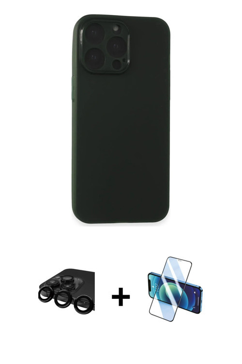 iPhone 15 Pro Max Kılıf Atlas Minimal Prime - Siyah 3D Antistatik Cam Ekran Koruyucu + Siyah Ra